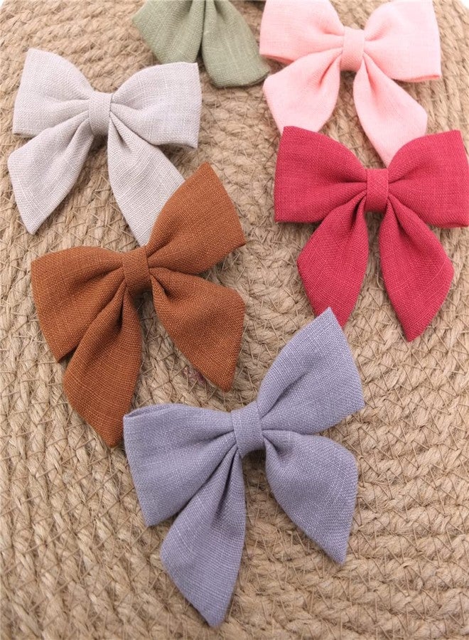 Sugarmelon 12 PCS Linen Bow Hair Clips for Baby Girls Hair Bows Alligator Clips Accessories Infants Toddler Kids Hairgrips (Linen 3.2'' Sailor Bow) - Image 3